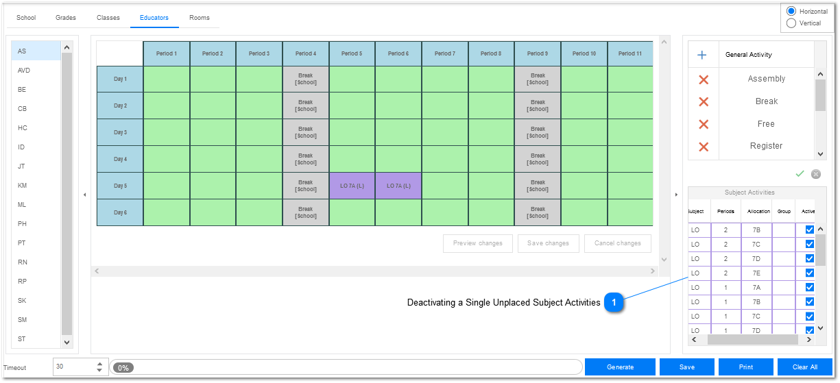 Activating a Single Unplaced Subject Activities