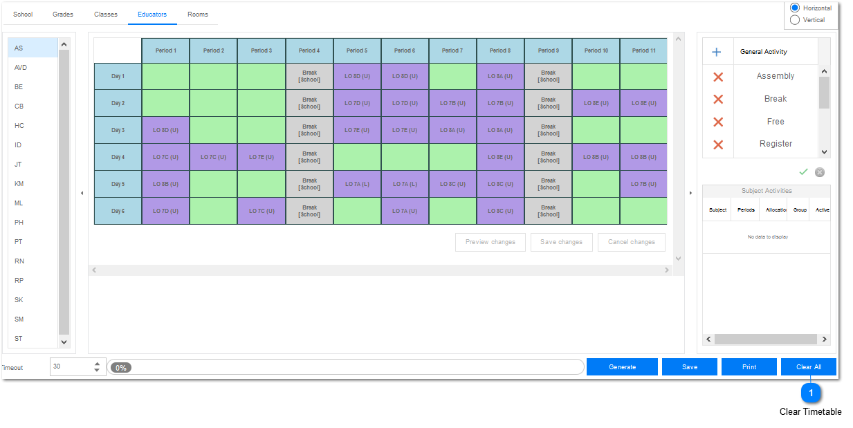 Clear Timetable