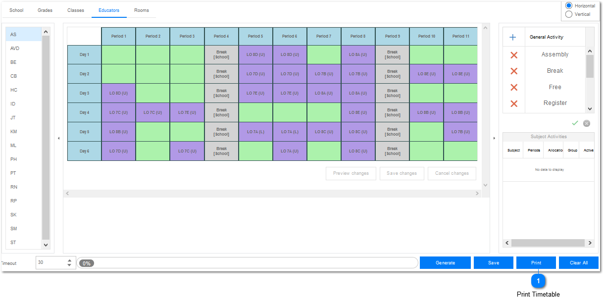 Print Timetable