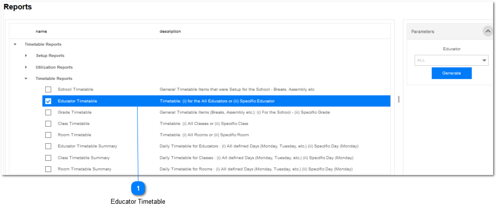 Educator Timetable